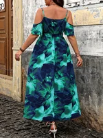 Plus Size Women's Summer Casual Vacation Dress Luxury Floral Print Off the Shoulder Slip Dresses Curve Clothing - Image 2
