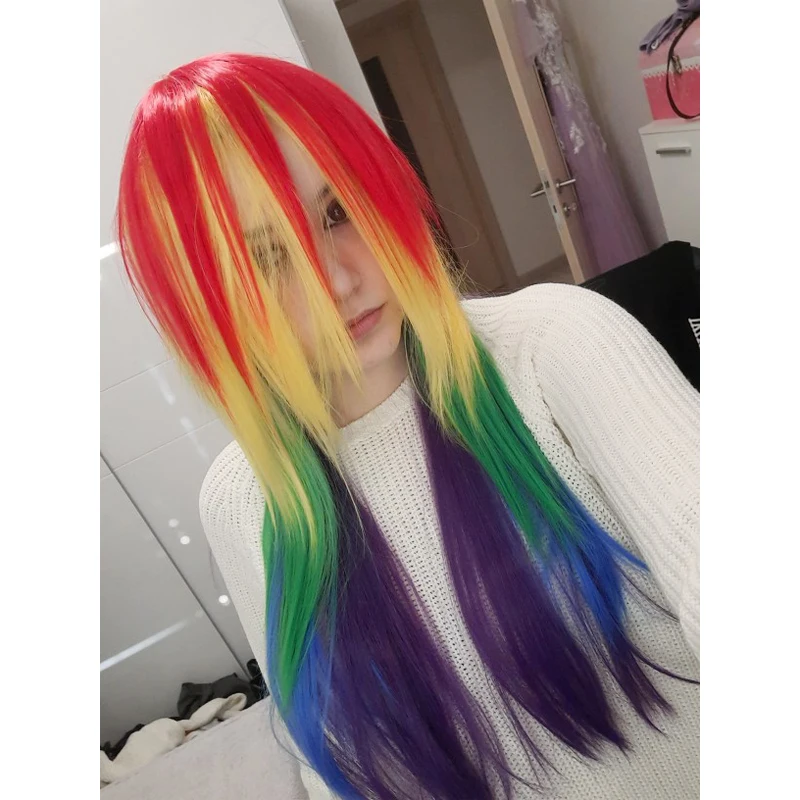 HAIRJOY  Synthetic Hair Women's Cosplay  Rainbow Dash Multi Color Heat Resistant Party Wig Free Shipping