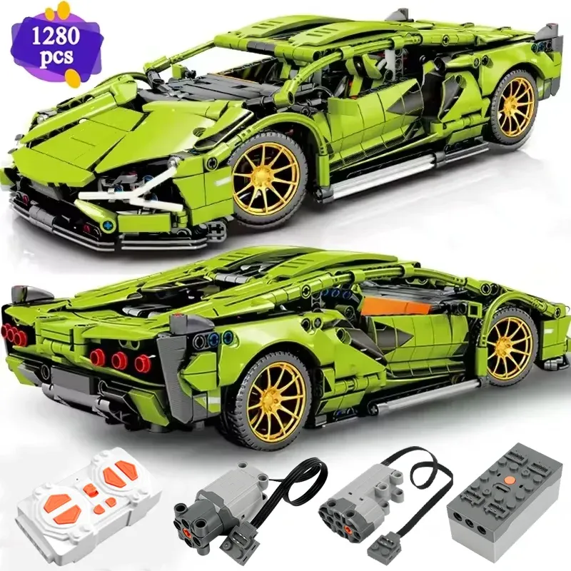 1280PCS Technical Building Block Race Car Static Model Or Remote Control Electric Motor RC Car Version Optional Construction Toy