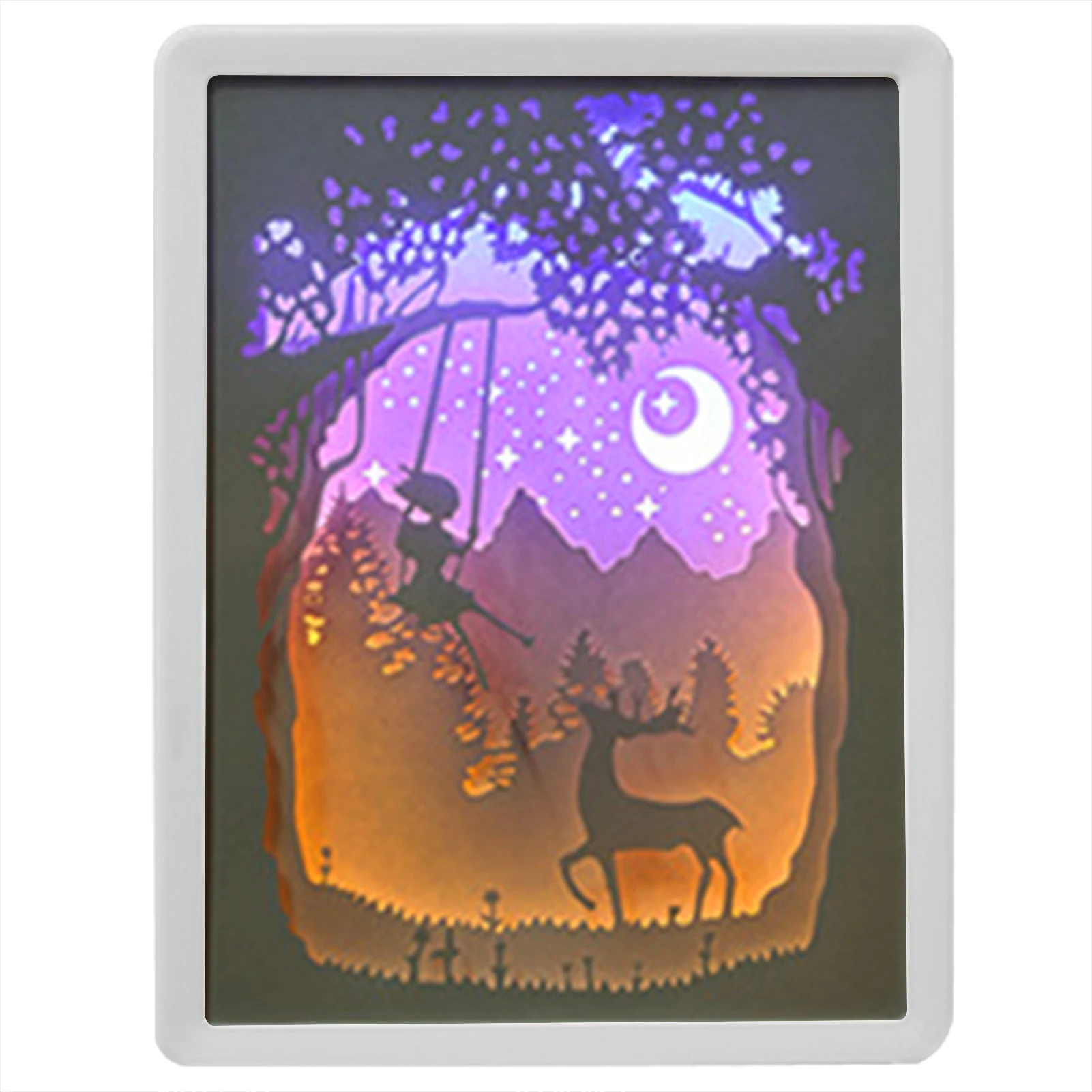 Papercut Light Box Paper Carving Light Box Night Light 3d Led Light Box  Shadow Box deer in the Forest -  Denmark