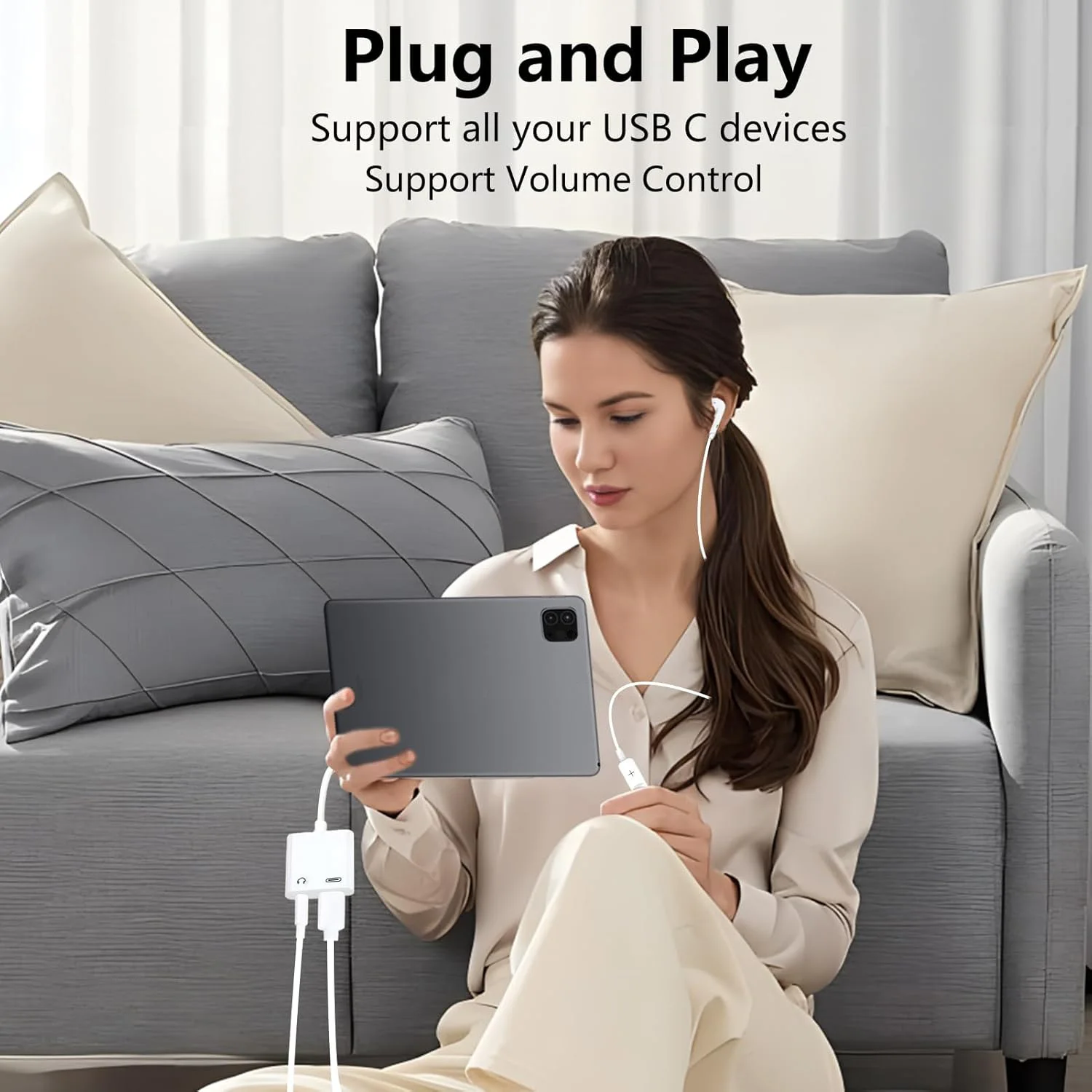 USB C-3.5mm 헤드폰 및 충전 어댑터, PD 10W 고속 충전 기능이 있는 C타입-아우크스 잭 동글 케이블 어댑터