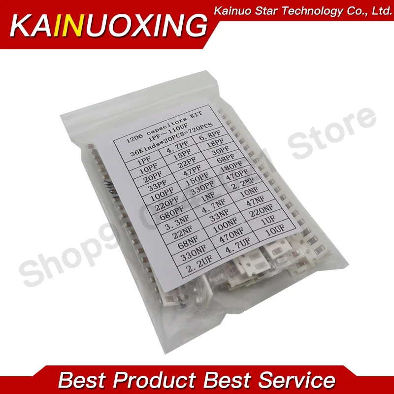 SMD Capacitor Kit Assorted 0603 0805 1206 16/36/50Values 1PF ~ 1UF 320PCS 720PCS 2500PCS/Set