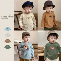 Autumn Base Shirt Fashion Casual New Style Round Neck Tops 1-6Age Kids Printing Tops Toddler Simple Loose Long Sleeve TShirt 2