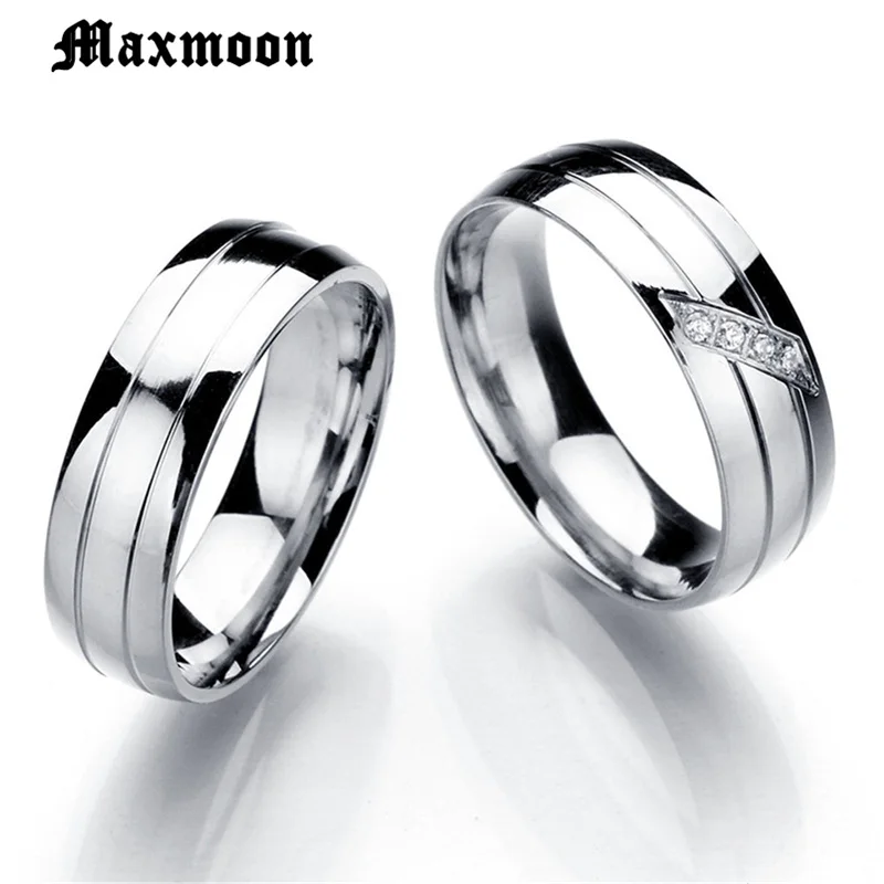 Wedding Rings for Women Men Couple Zirconia Band Stainless Steel Anniversary Engagement Jewelry