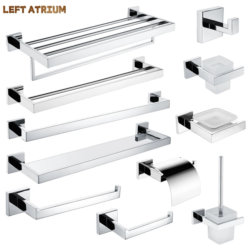 อุปกรณ์ฮาร์ดแวร์ห้องน้ำสแตนเลส ที่วางกระดาษชำระ ราวแขวนผ้าเช็ดตัว ชั้นวางของ ที่ใส่แปรงขัดห้องน้ำ ชั้นวางติดผนังโครเมียม ราวแขวนผ้าเช็ดตัว 1