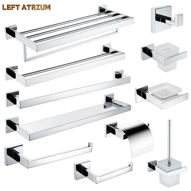 อุปกรณ์ฮาร์ดแวร์ห้องน้ำสแตนเลส ที่วางกระดาษชำระ ราวแขวนผ้าเช็ดตัว ชั้นวางของ ที่ใส่แปรงขัดห้องน้ำ ชั้นวางติดผนังโครเมียม ราวแขวนผ้าเช็ดตัว 1