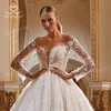Luxury Beaded Wedding Dress 2025 Long Sleeve Lace Appliques Princess Bride Ball Gown SwanSarah AS145 customized Vestido De Novia 4