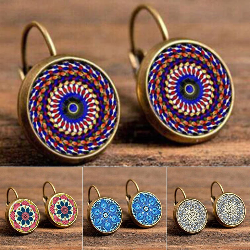 

Vintage Earrings For Women Multi-styles Starry Night Sunflower Earrings Earrings Simple Style Cabochon Bronze Flower Earrings