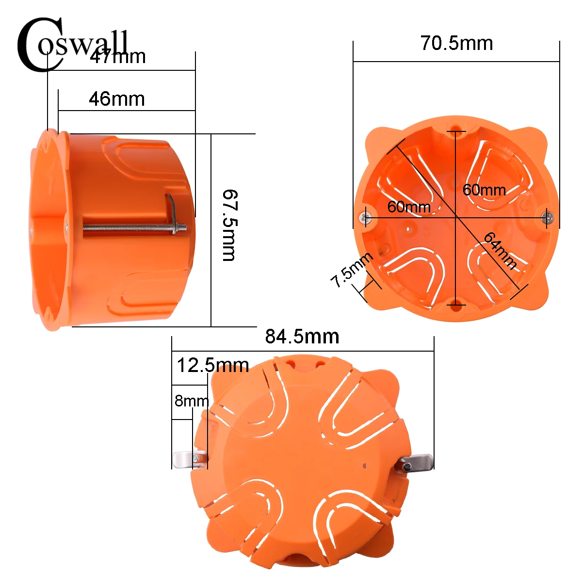 내화성 건식 라이닝 박스, 석고 보드, 건식 벽체, 석고 보드용, 47mm 깊이 벽 스위치 박스, 소켓 카세트 PC 소재, 1 갱