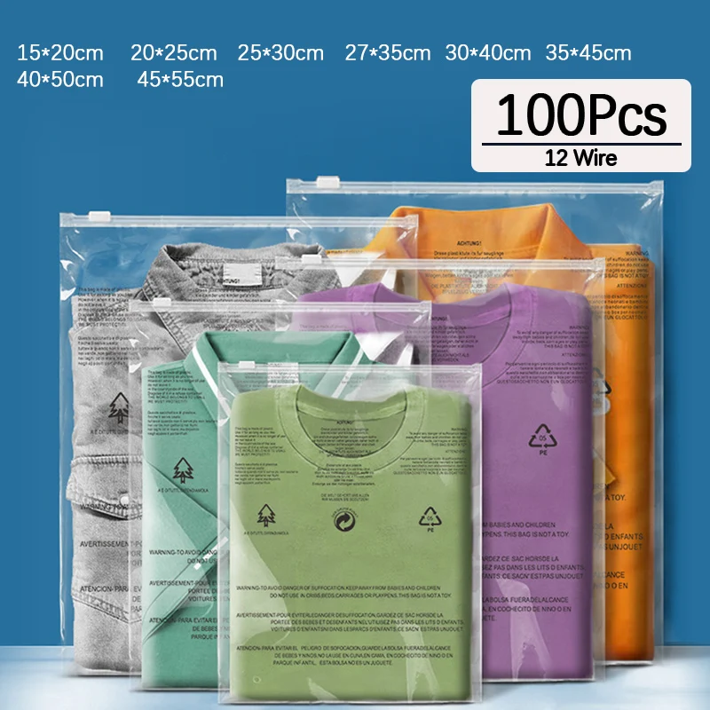 

Small Business Supplies Zipper Bags Plastic 100pcs Custom Print Logo Clothes Packaging Transparent Sealed Ziplock Warning Words