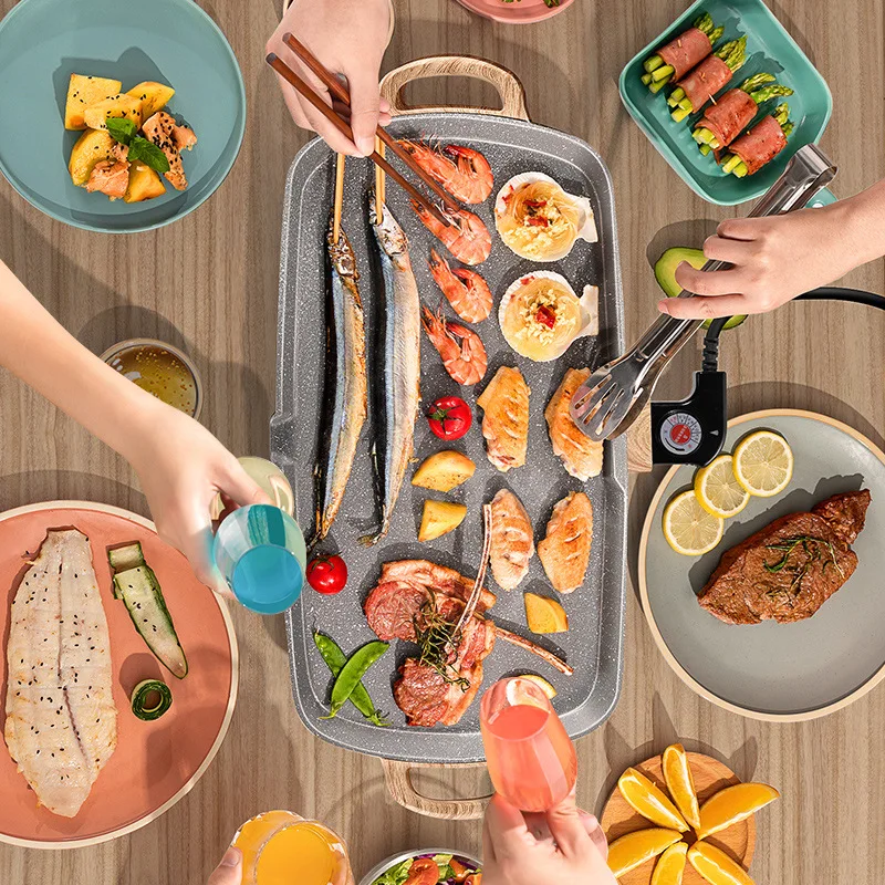 DMWD Household Electric Barbecue Grill Korean smokeless Baking Machine Non-stick coating Teppanyaki Plate Steak Roaster Picnic 4