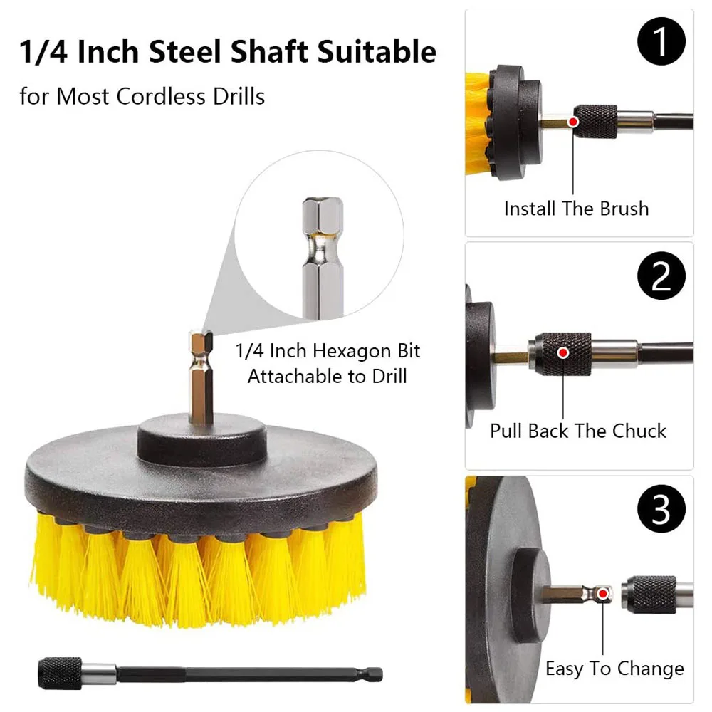 Drill Brush Attachment Set Power Scrubber Wash Cleaning Brushes Tool Kit with Extension for Clean Car Wheel Tire Glass windows 2