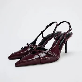 2026 New Women's Sandals Fashionable Buckle Designer Summer Elegant Pointed Toe High Heels Outdoor Banquet Open-Heel Shoes 1