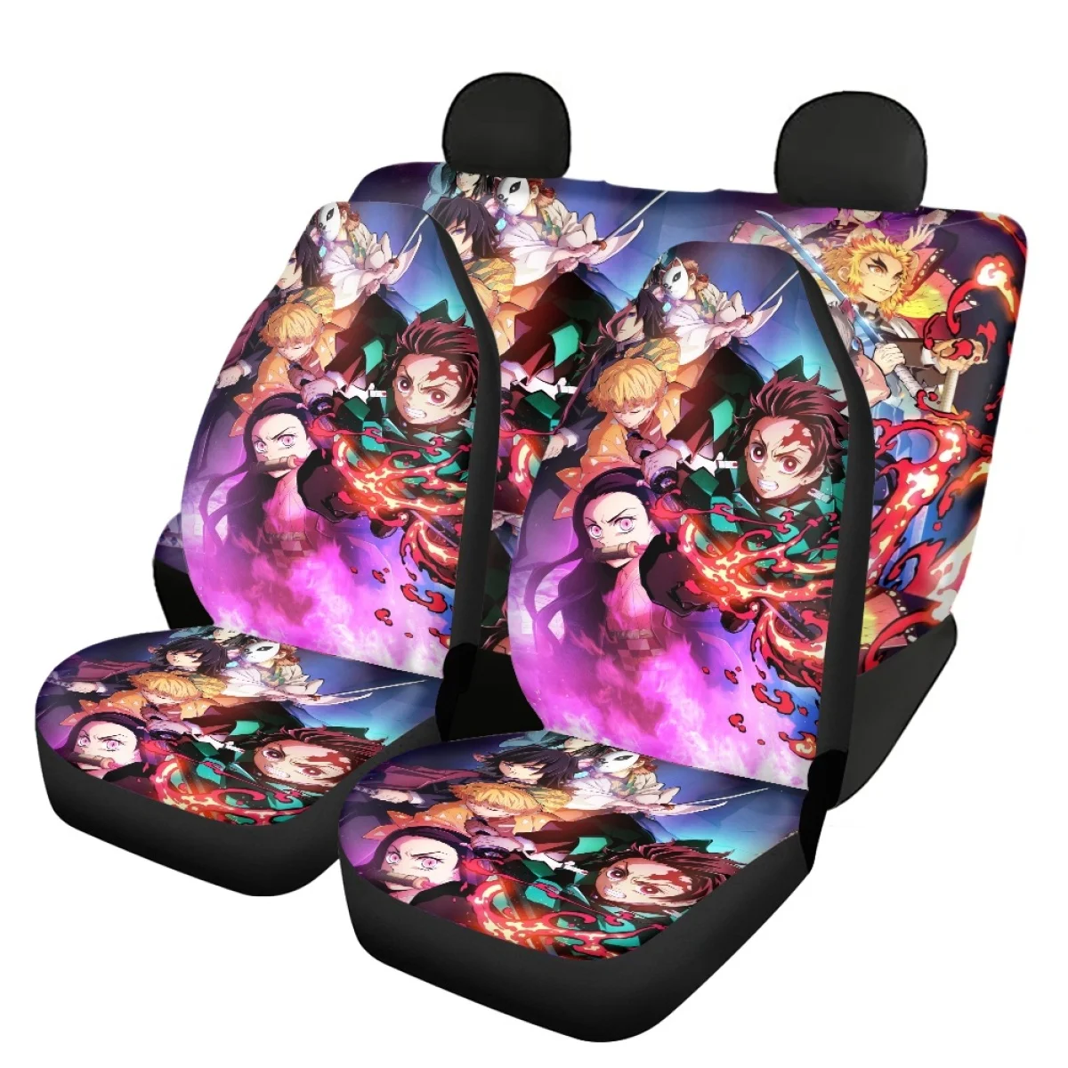

2023 New Universal 4Pcs Front and Back Car Seat Cover for Women Demon Slayer Japan Anime Print Auto Interior Seat Cushion Gift