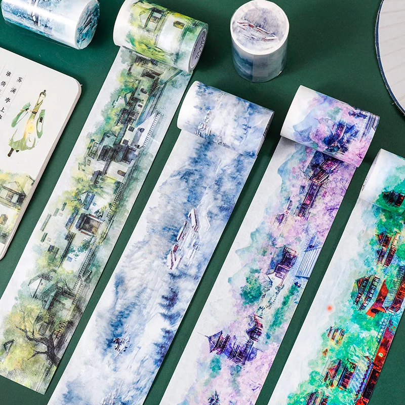 

1 Roll Washi Paper China Antiquity Landscape Painting Series Handbook Photo Album Diary DIY Decorative Sticker Tape