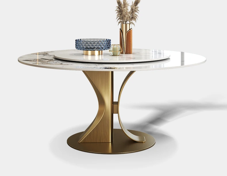 Description Picture 4 of itemSlate Turntable Designer Creative Dining Table Luxury Modern Minimalist Household Bright Marble Round Mesa Comedor Furniture WK