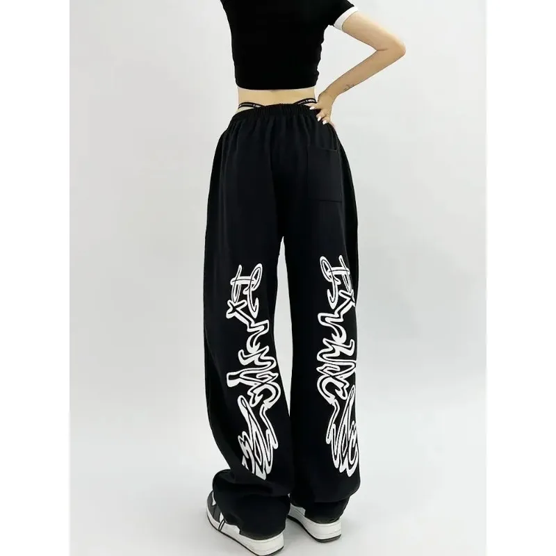 QWEEK Hip Hop Gothic Black Jogging Sweatpants Oversize Y2K Grunge Kpop Baggy Trousers Harajuku Graphic Wide Leg Sports Pants