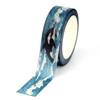 NEW 1PC 10M Decorative Blue Storm Waves and Whales Ocean Washi Tape DIY Journaling Adhesive Masking Tape Stationery 1