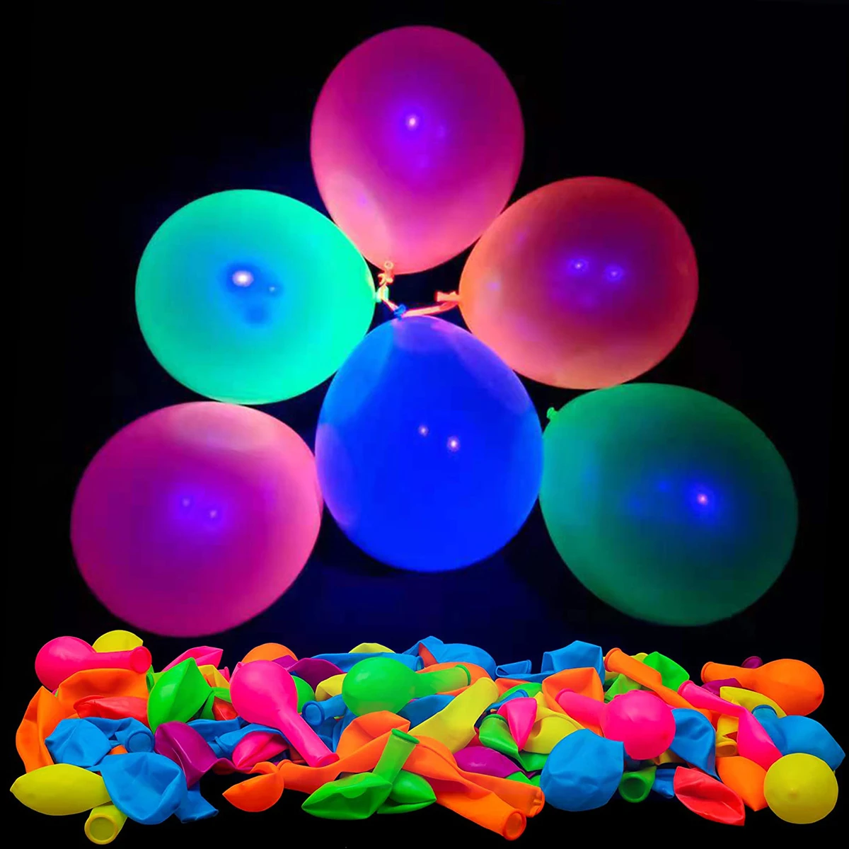 90Pcs Neon Balloons 12” UV Neon Glow Balloons Reusable Polka Dot Blacklight  Balloons Glow in the