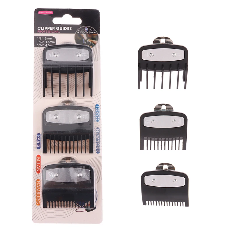 3Pcs Hair Clipper Guards Guide Combs Trimmer Cutting Guides Styling Tools Attachment Compatible 1.5mm 3mm 4.5mm 3 meter sliding strip for guide rail running bar 413102 7 for plunge saw sp6000 sliding plastic strips for guides power tools