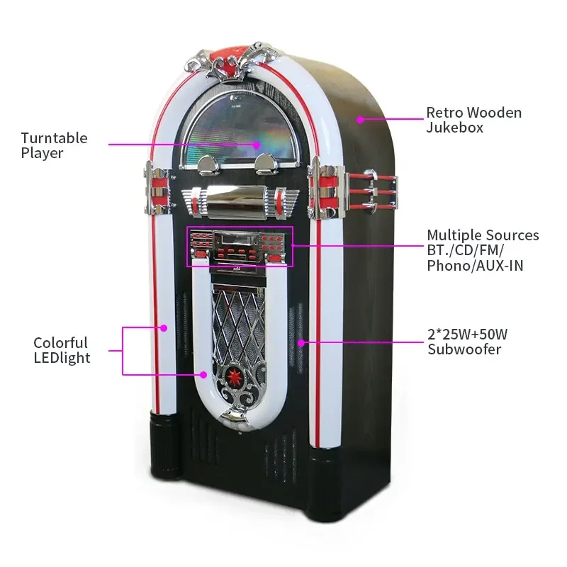 Jukebox LED照明付き アナログプレイヤー LED colorful Flashing light vinyl record lp turntable player