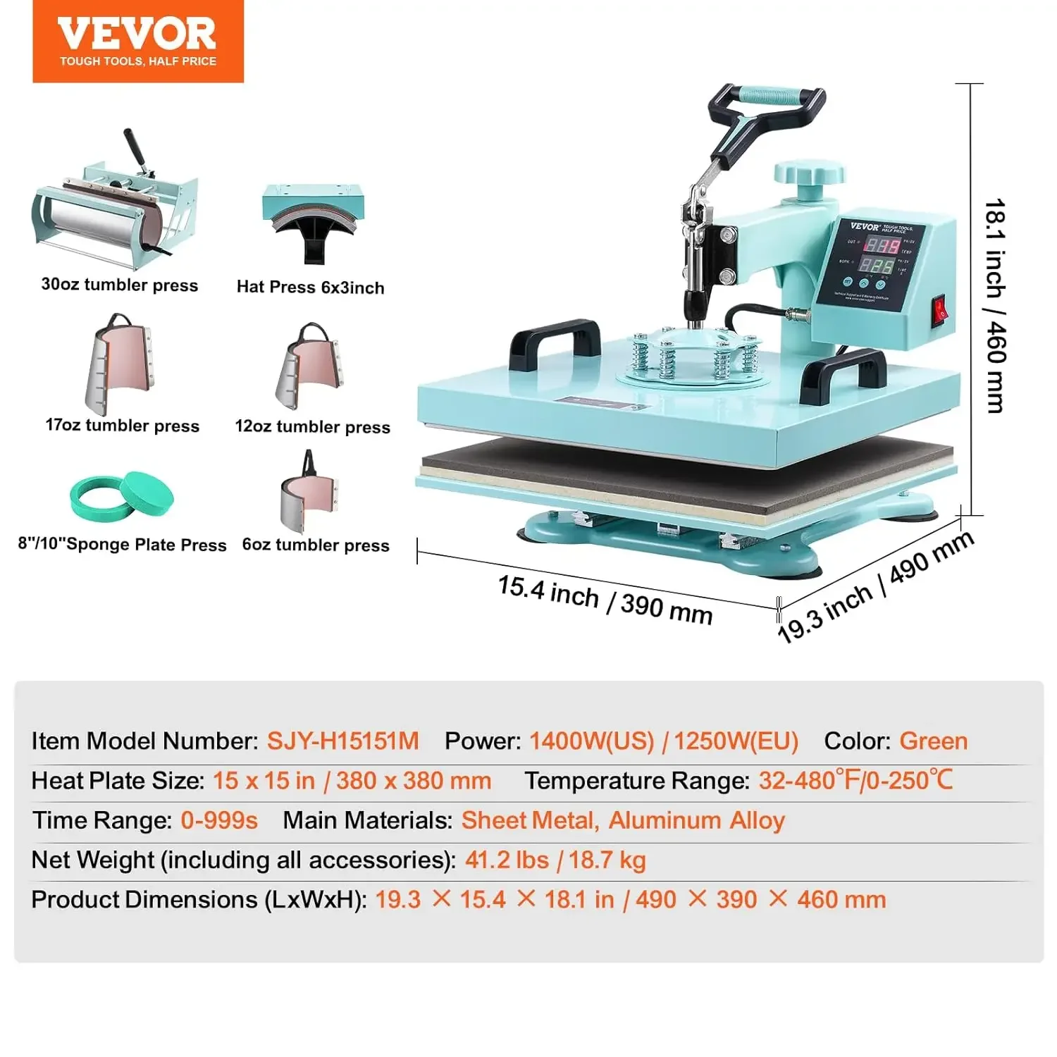 15x15 Heat Press Machine 8 in 1 Combo with 30 OZ Tumbler Press & Hat Press,Slide Out Heat Press Sublimation Machine for T-Shirts 4