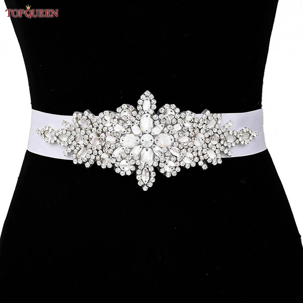 TOPQUEEN S01 Women's Belt Luxurious Bride Bridal Sash Rhinestone Applique for Evening Party Prom Gown Dress bridal waistband bridal dress decoration