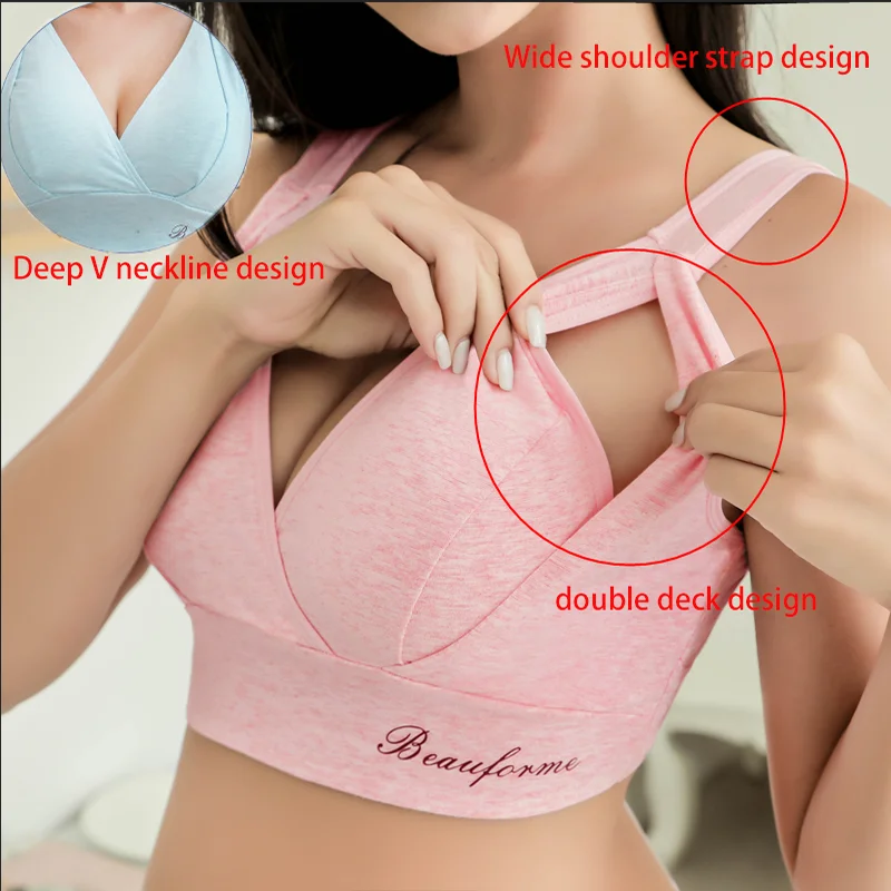 

High Elastic Breathable Wireless Nursing Bra Cotton Side Closure Breastfeeding Underwear Removable Padded Maternity Bra