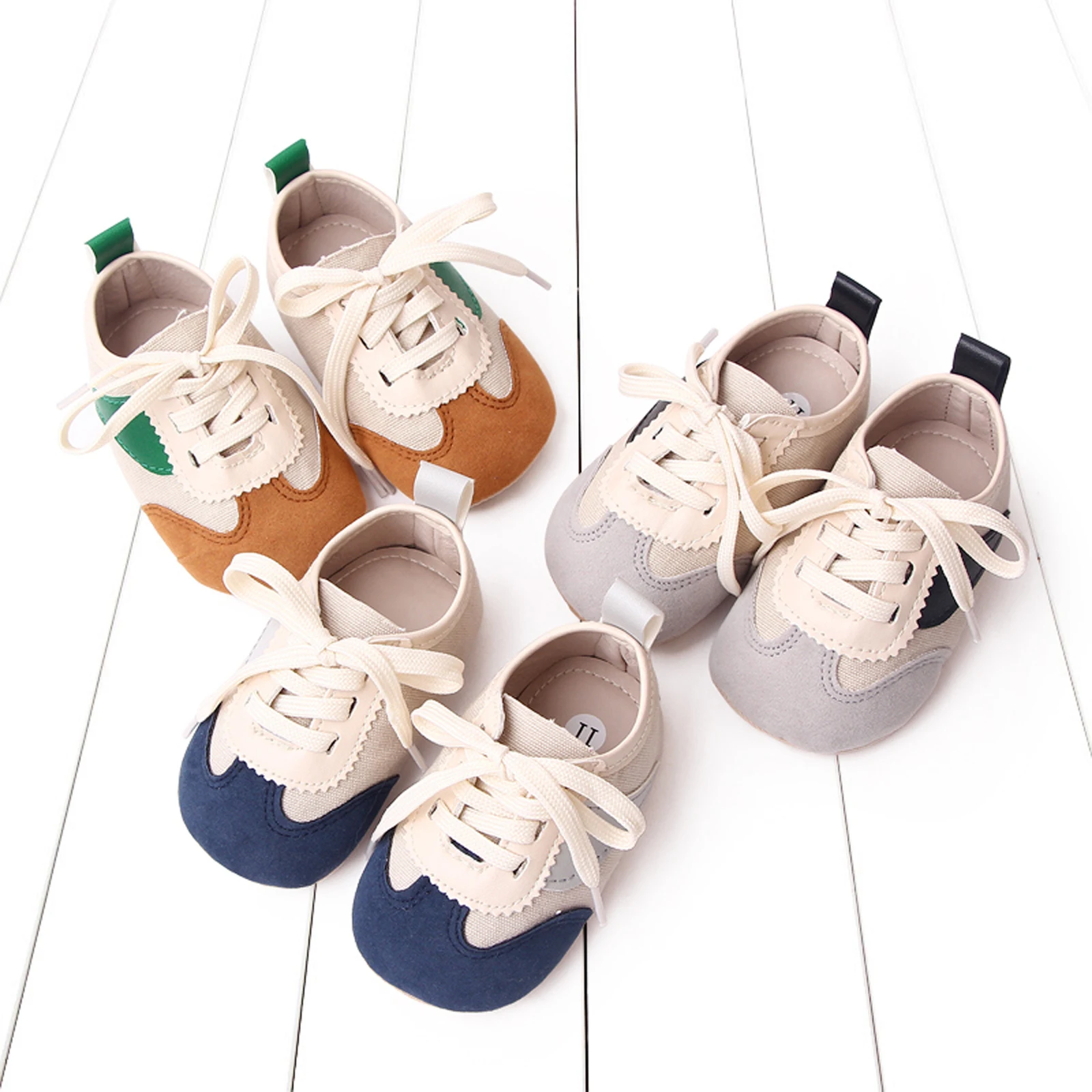 Baby Shoes Baby Girls Boys Canvas Shoes Non-slip Contrast Color Tie-up Indoor Outdoor Toddler Shoes