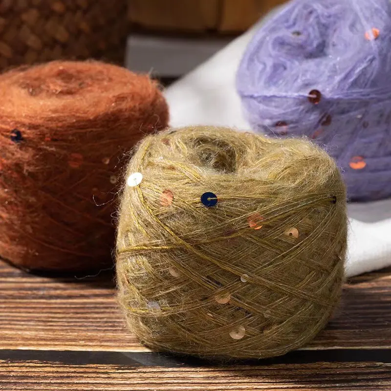 Hand Woven Sequin Mohair Rod Needle, Multi-Color Yarn, Hand Sweater Thread, 50g/Roll 3