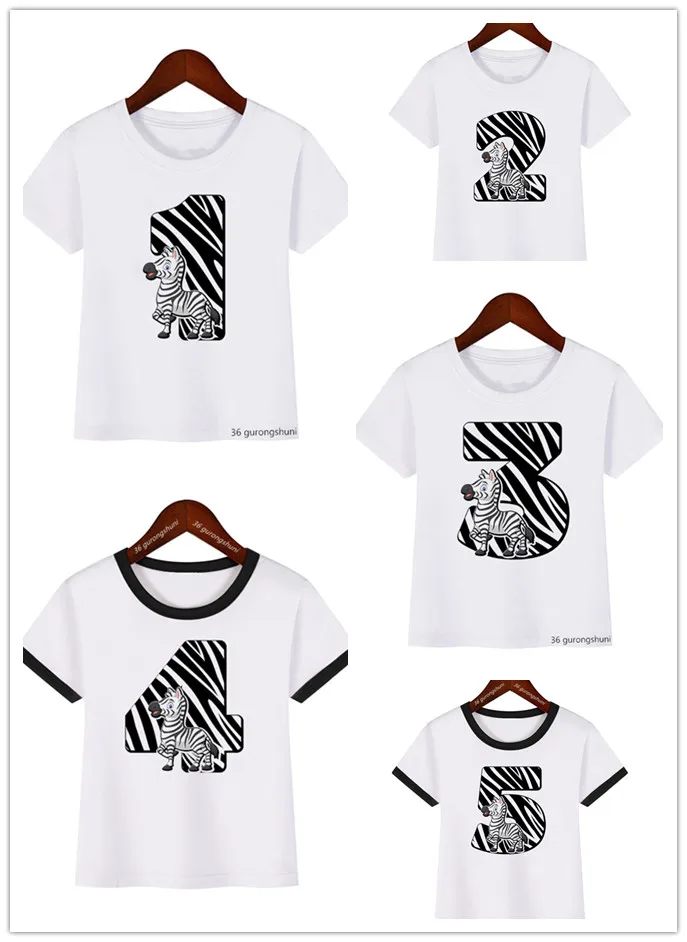 = Cute Zebra 1-10Th Birthday Digital Animal Print Boys T-Shirt Summer Fashion Tshirt For Kids Funny Toddler Baby Tshirt White Top