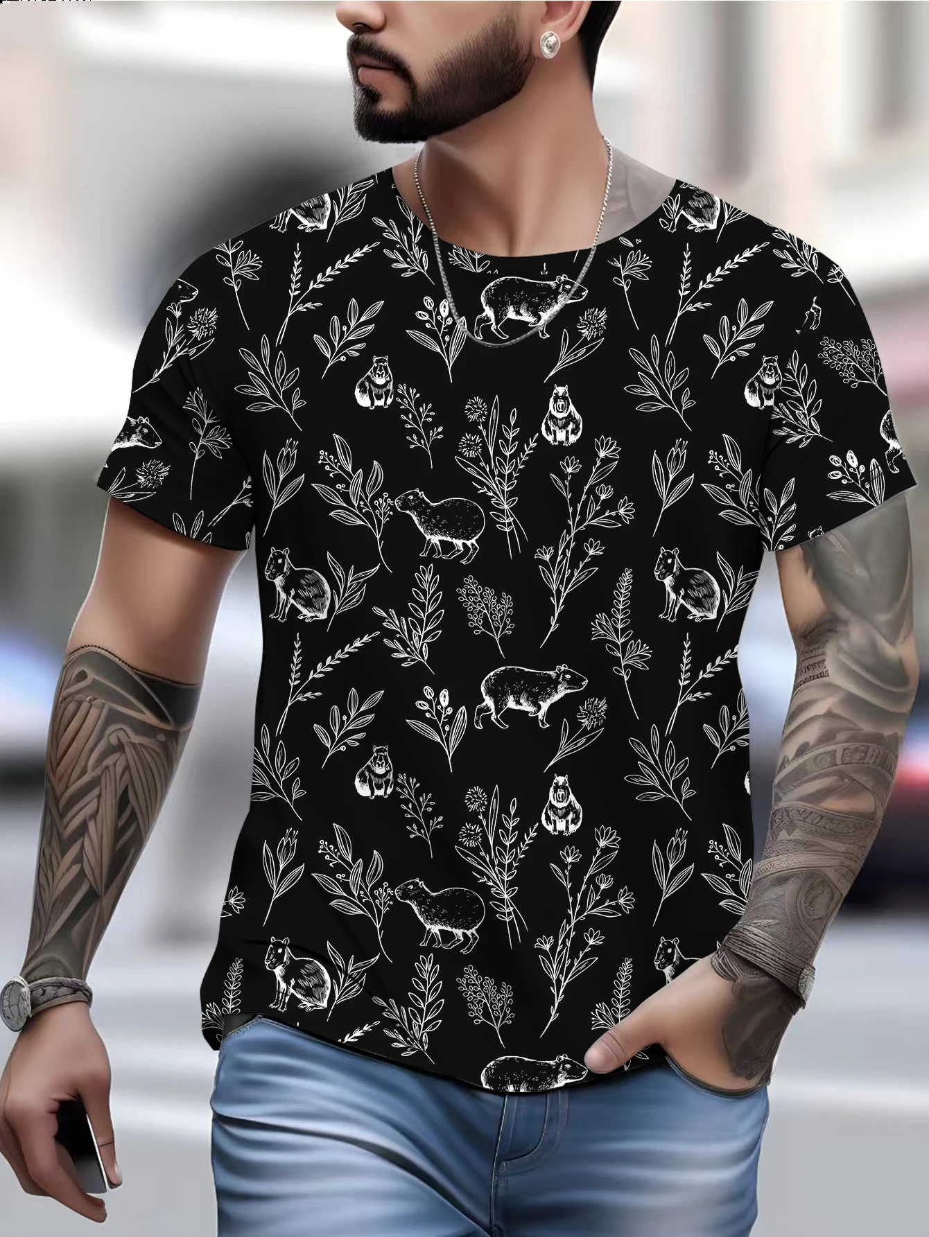 

Футболка мужская с круглым вырезом, модная Свободная Повседневная рубашка с коротким рукавом, с 3D цифровой печатью, с кроликами и листьями, на лето