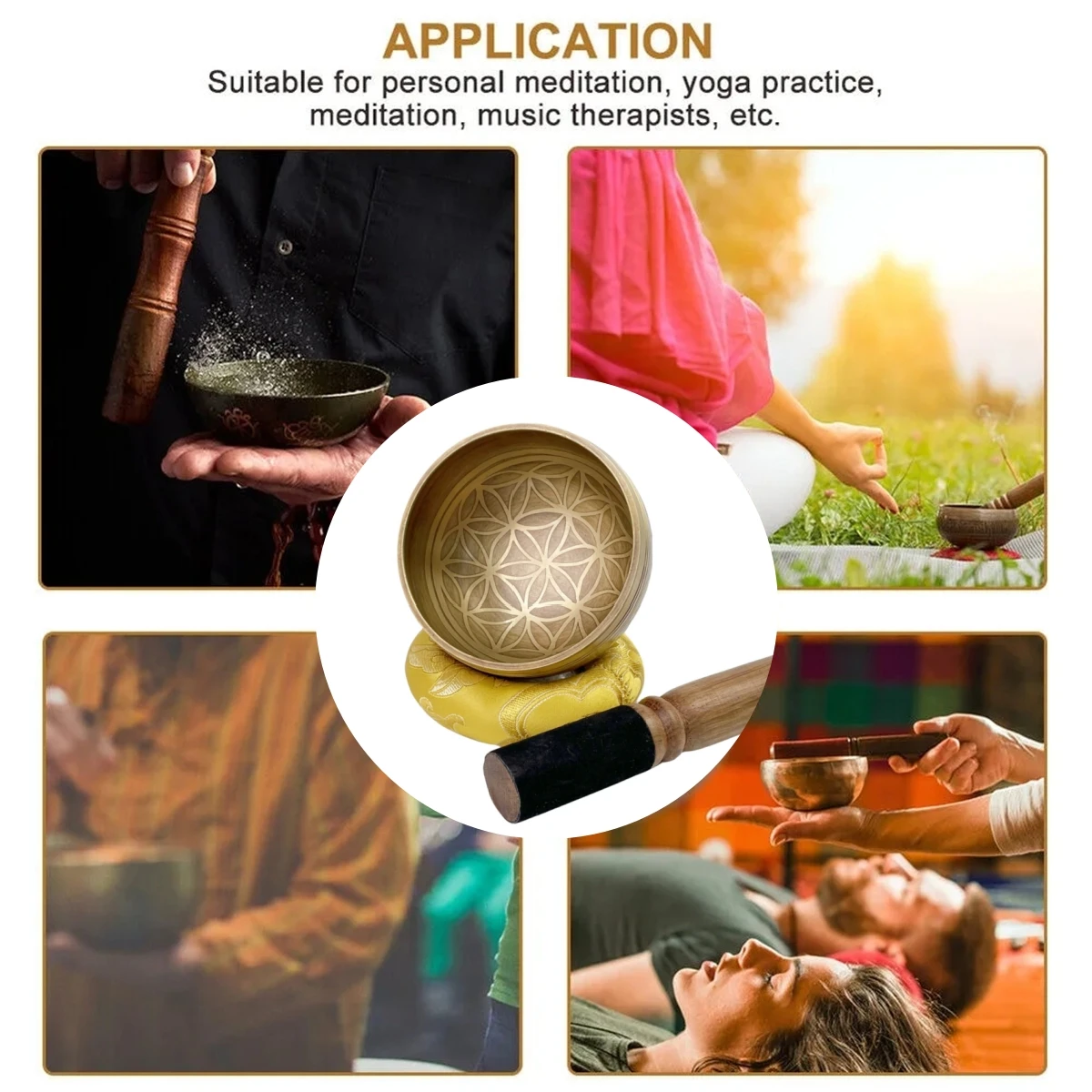 Miwayer tibetisches Klangschalen-Set, Blume des Lebens, einzigartiges Geschenk, hilfreich für Meditation, Yoga, Stressabbau, Gebet und Achtsamkeit – Detail 6