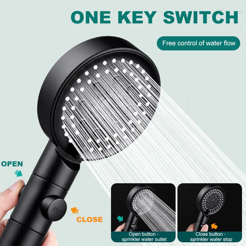 Shower Head Five-Speed Adjustable Large Water Spray Multi-Function Supercharged Water Saving Shower Head Black Silver Shower Single Head