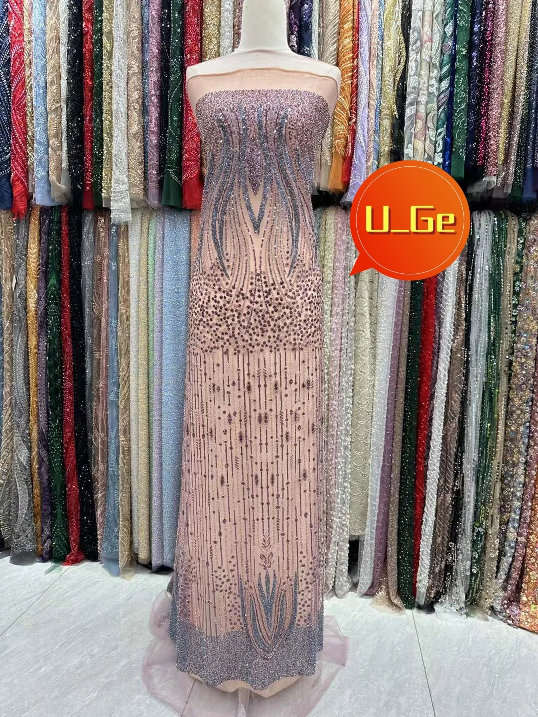 

2024 Latest Delicate Elegant Best Quality Soft Embroidered Beaded Tube Lace fabric For Party Evening Dress U_Ge5818