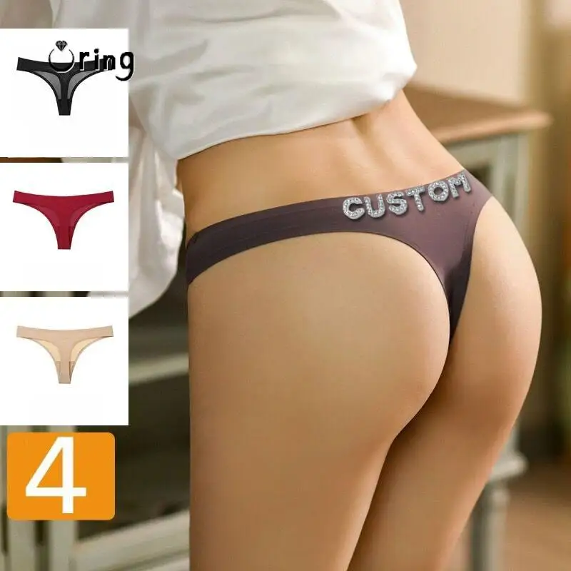 

4Pcs/Set Custom Thong Panties For Women DIY Crystal Letters Name Sexy Ice Silk Underwear Customize Jewelry Birthday Gifts To Her