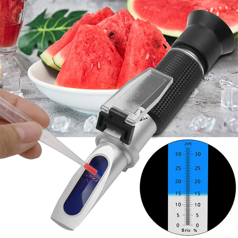 Hand Held Refractometer Sugar Concentration Meter Densimeter 0-32% Brix Saccharimeter Tester Fruits Grapes ATC