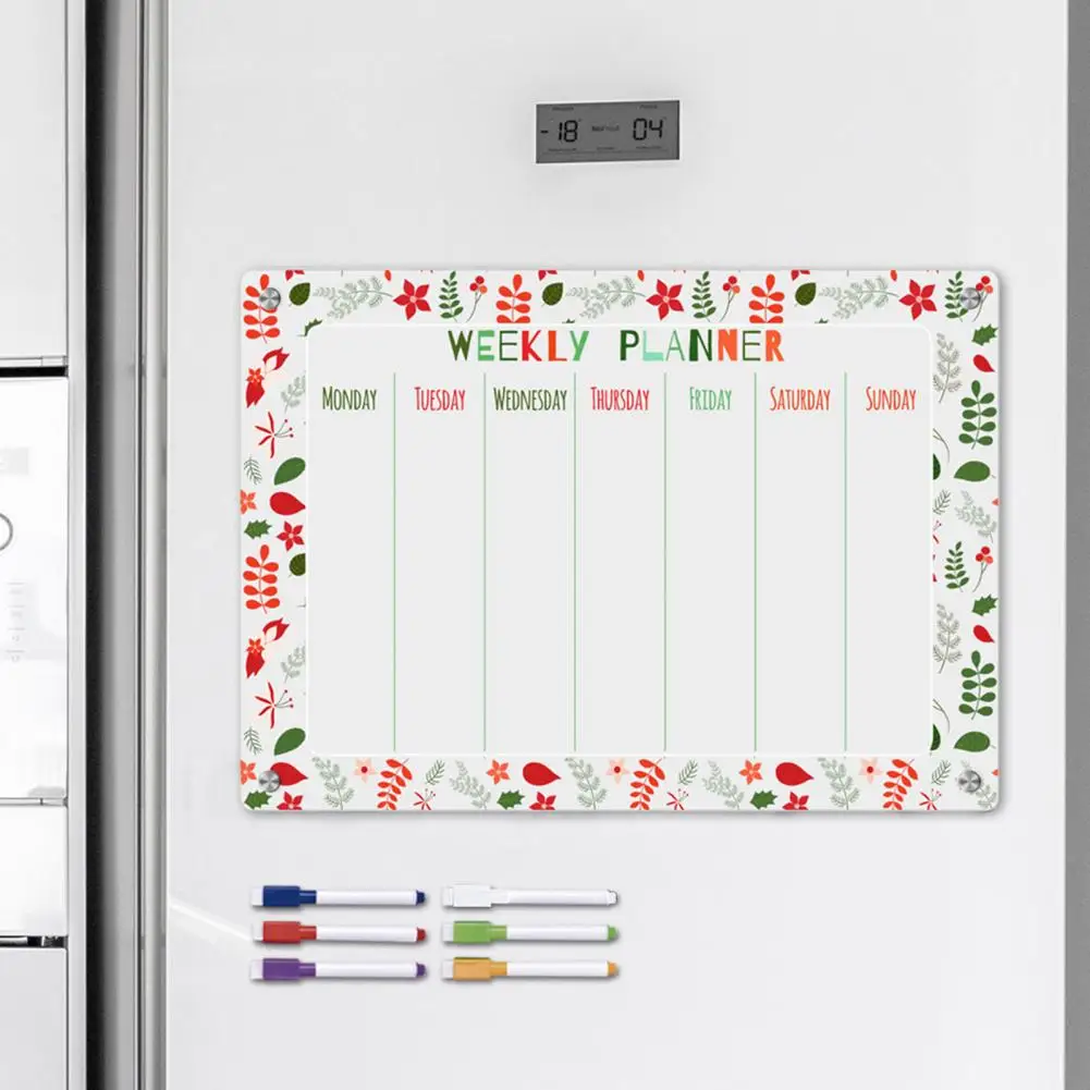 Grocery List Whiteboard A3 Magnetic Whiteboard Set Reusable Dry Erase Planner with Colorful Marker Pens Weekly Plan for Fridge