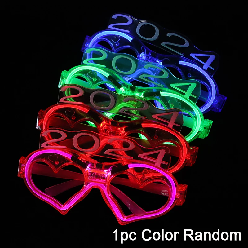 1Pair LED Glasses Party Light Up 2024 Led Party Sunglasses For New Year