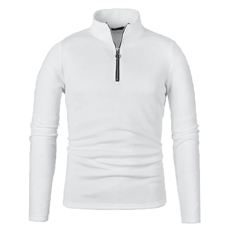 

New Winter Men's Sweater Neckline Zipper Design Solid Color High Collar Hooded Tee Shirt Men Long Sleeve Basic Tops Clothing Man