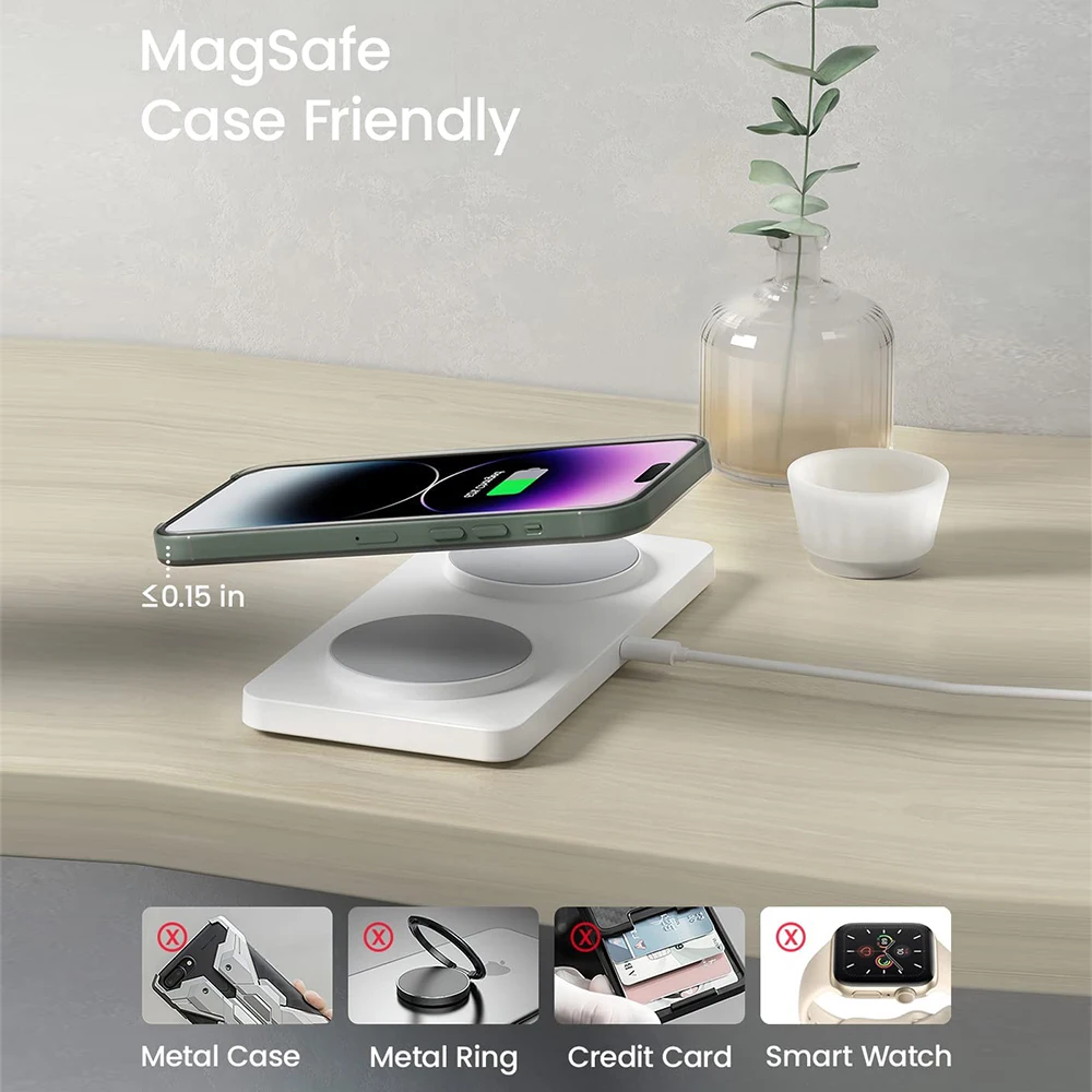 Bonola Dual Magnetic Wireless Charger 2 in 1 Stand for iPhone 15pro/14 Wireless Chargers Pad for iPhone 13/12 11Pro Max