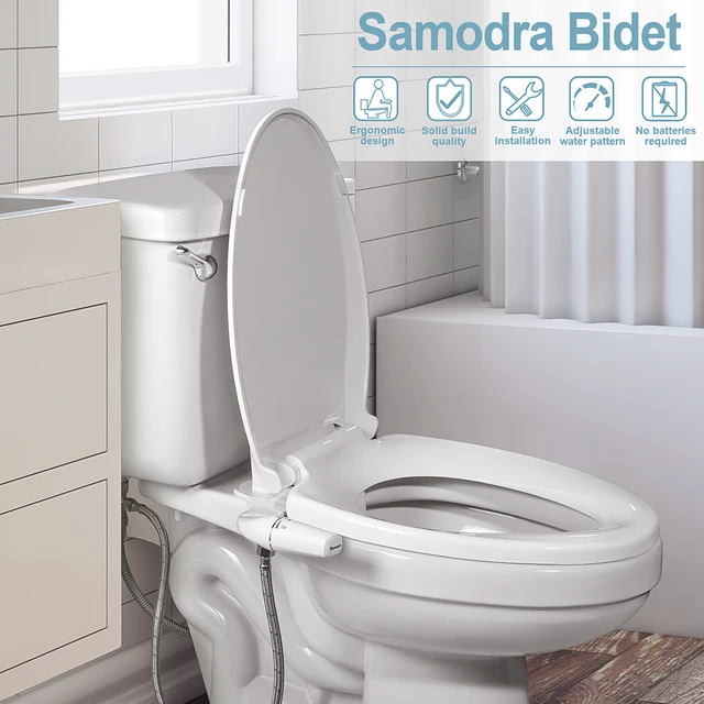 SAMODRA Bidet ATTACHMENT Ultra-Slim Toilet Seat ATTACHMENT Dual หัวฉีด Bidet ปรับความดันน้ํา Non-ไฟฟ้า Ass Sprayer 2