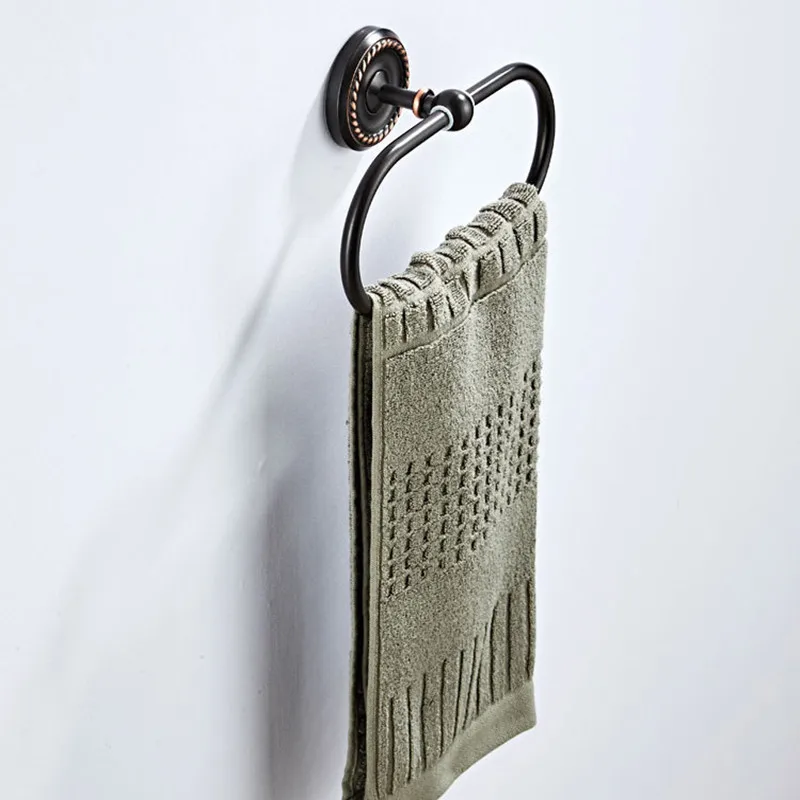 Black oval Brass Towel Holder Bathroom Accessories Wall Mounted Round Towel Rings Rack Kitchen Storage bronzing process