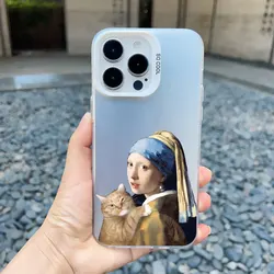 Artistic Aesthetic Phone Case - Shockproof Matte Laser Cover with David and Mona Lisa Design - iPhone 14 (CH - White EGSJ 1)