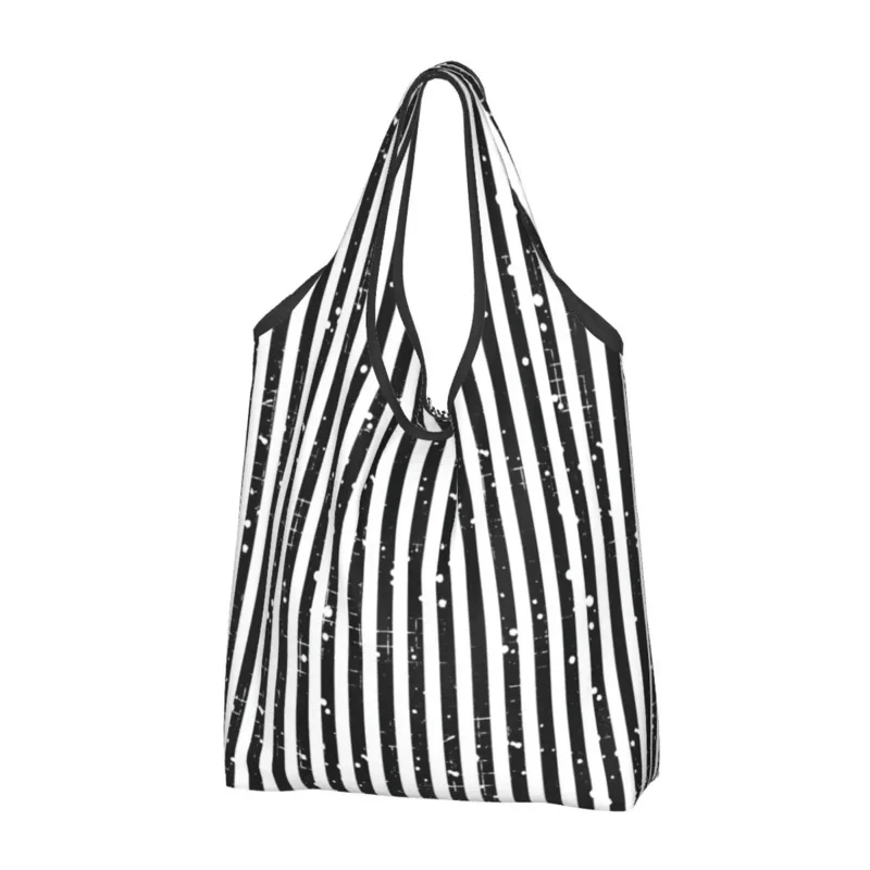 Black And White Stripes Grocery Shopping Tote Bags Women Cute Shopper Shoulder Bag Big Capacity Handbag