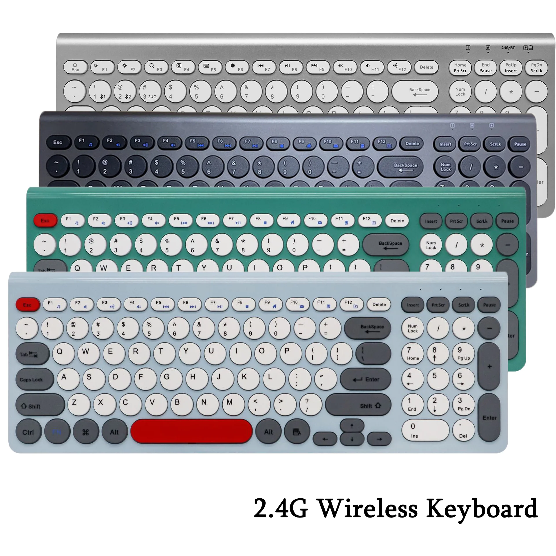 

99 Keys Retro 2.4G Wireless Keyboard With Numeric Keypad Slim Silent Office Gaming Keyboard For Laptop PC Windows Computer Gamer