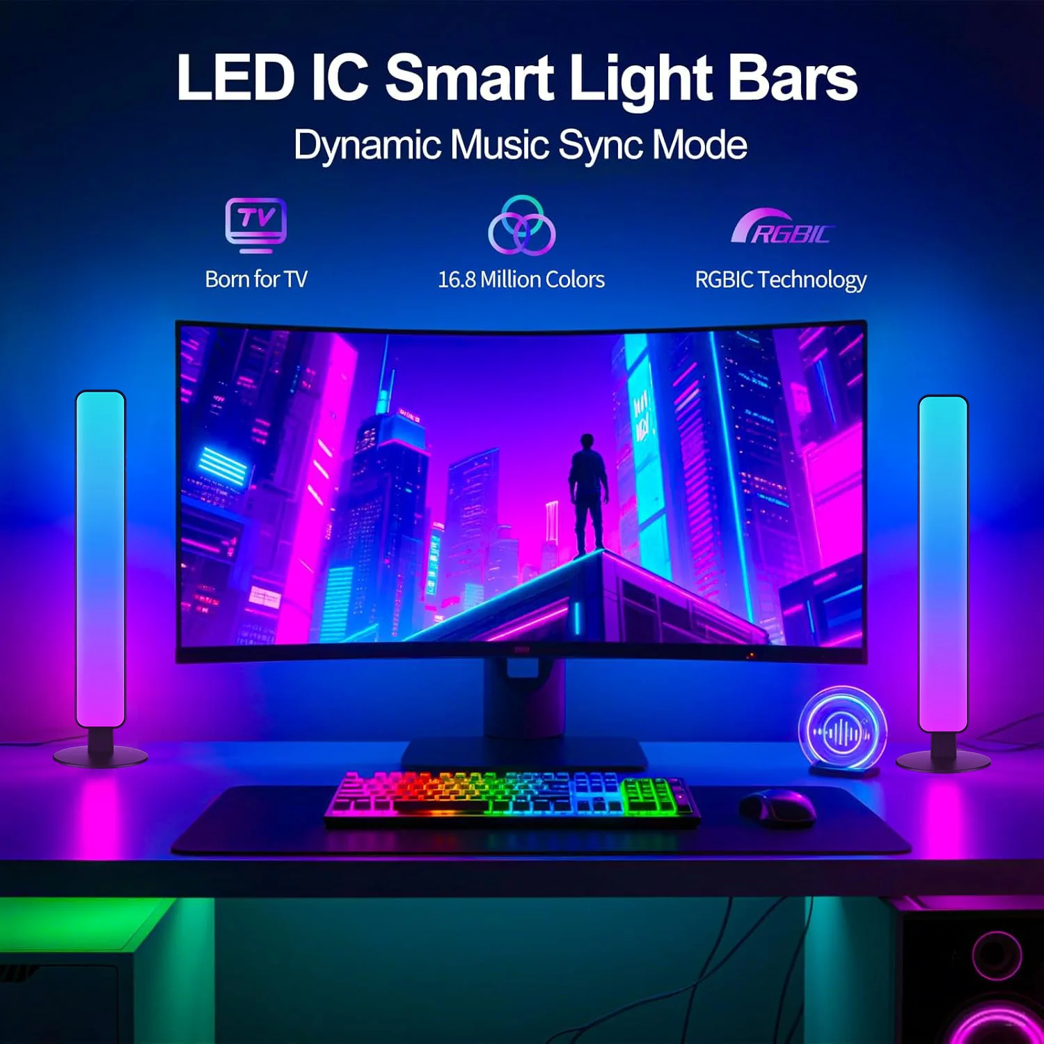 데스크탑 RGB 음성 제어 바 음악 분위기 조명 지능형 원격 제어 색상 변경 다기능 LED 장식