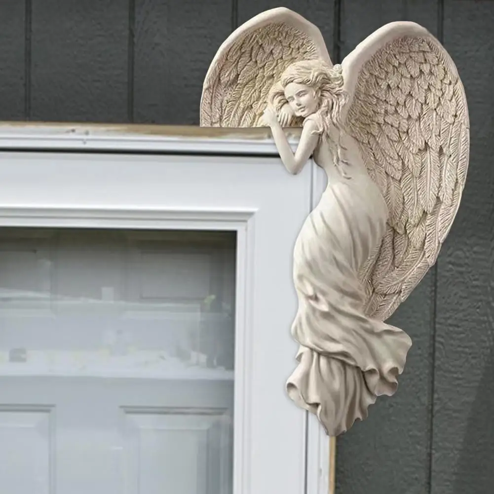 Angel Door Corner Wall Sculpture 3D Heart-Shaped Wings Realistic Resin Figurines Wall Decoration Left/Right Frame Angel Statue