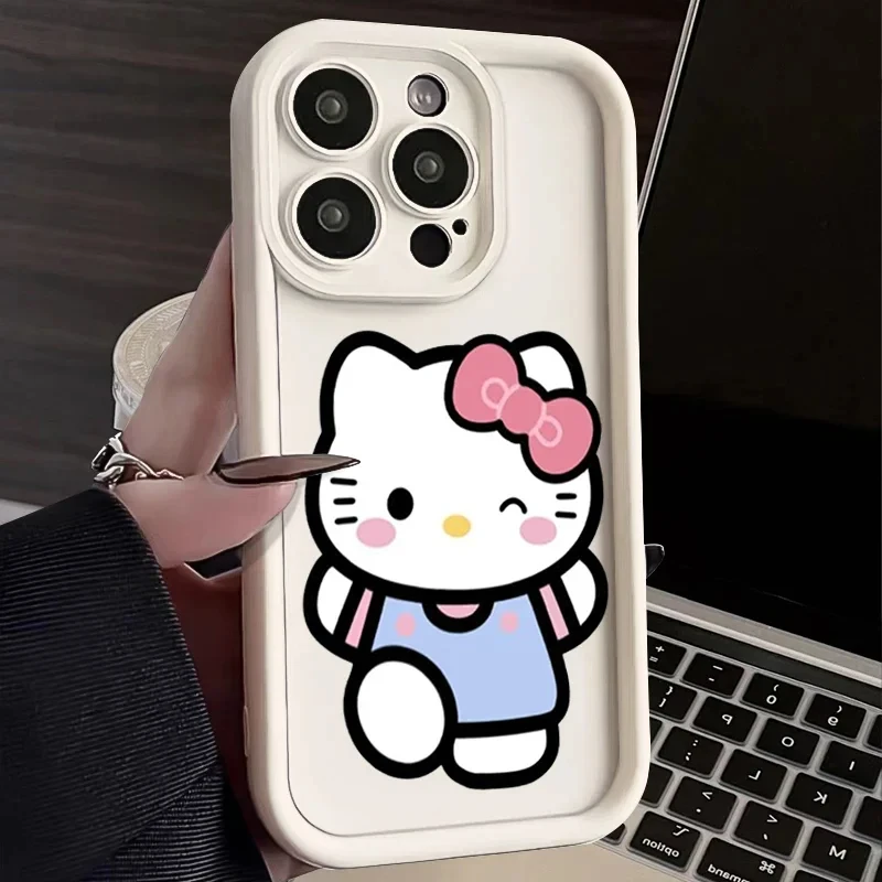 thumbnail image 1 of Sanrio Ins Hello Kitty Phone Case For iPhone 14 13 11 12 15 Pro Max XR XS Max 7 8 Plus SE2 Y2k Girl Gift Silicone Antifall Cover, 1 of 5