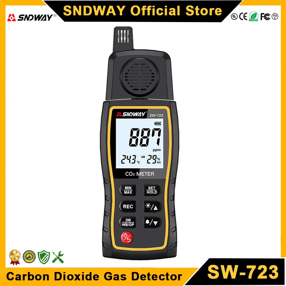 SNDWAY SW-723 가스 감지기 이산화탄소 모니터 알람 9999 PPM 센서, 전문 이산화탄소 테스터 장치, CO2 계량기..